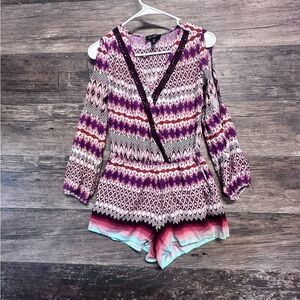 Jessica Simpson Multicolor Patterned Open Shoulder Romper